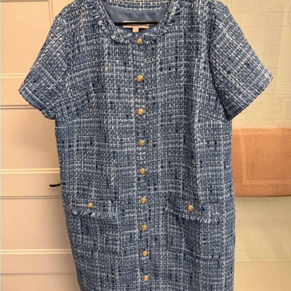LOFT Blue Tweed Midi Dress